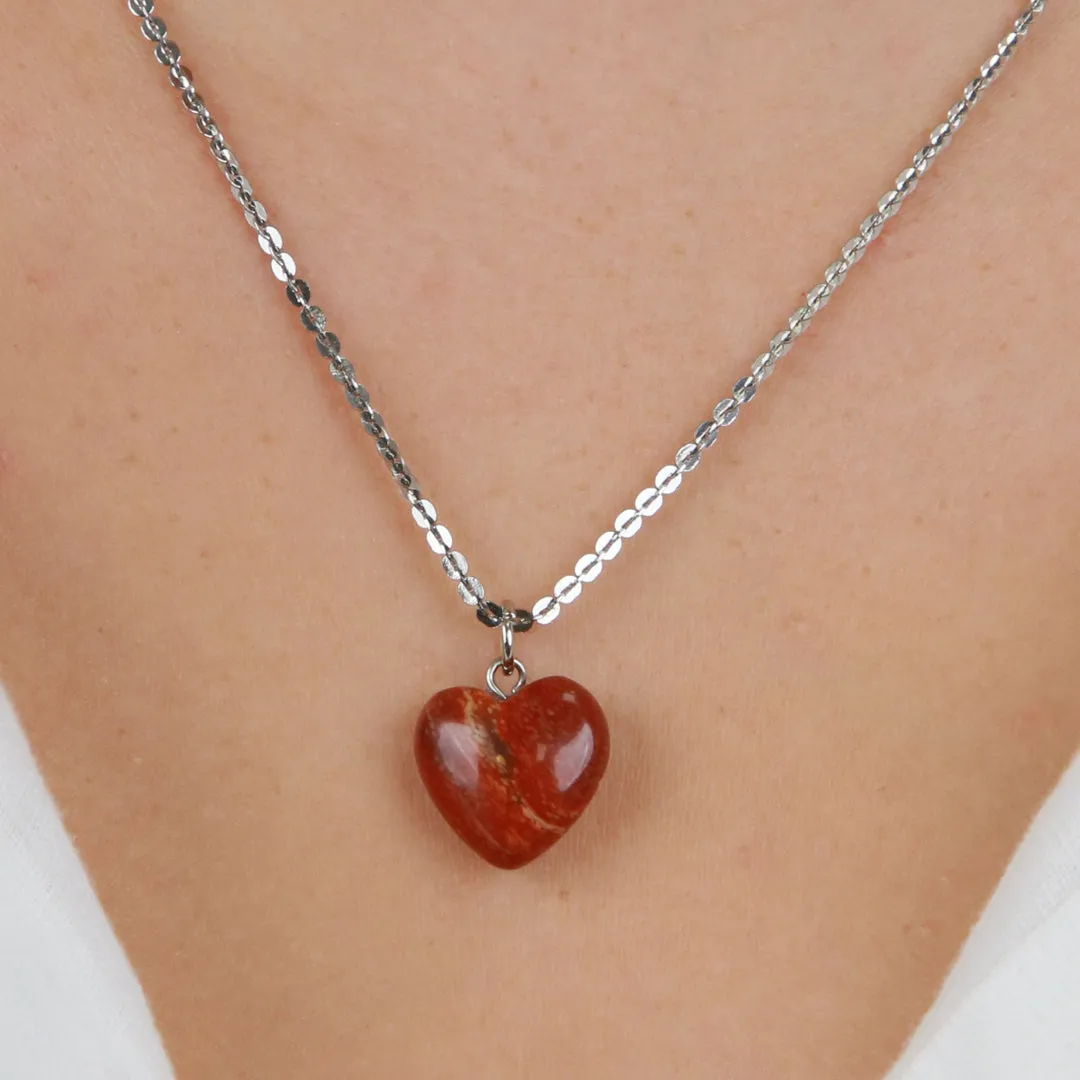 Sweetheart Stainless Steel Necklace - Hey Gorgeous - Red Jaspilite Heart (11554)