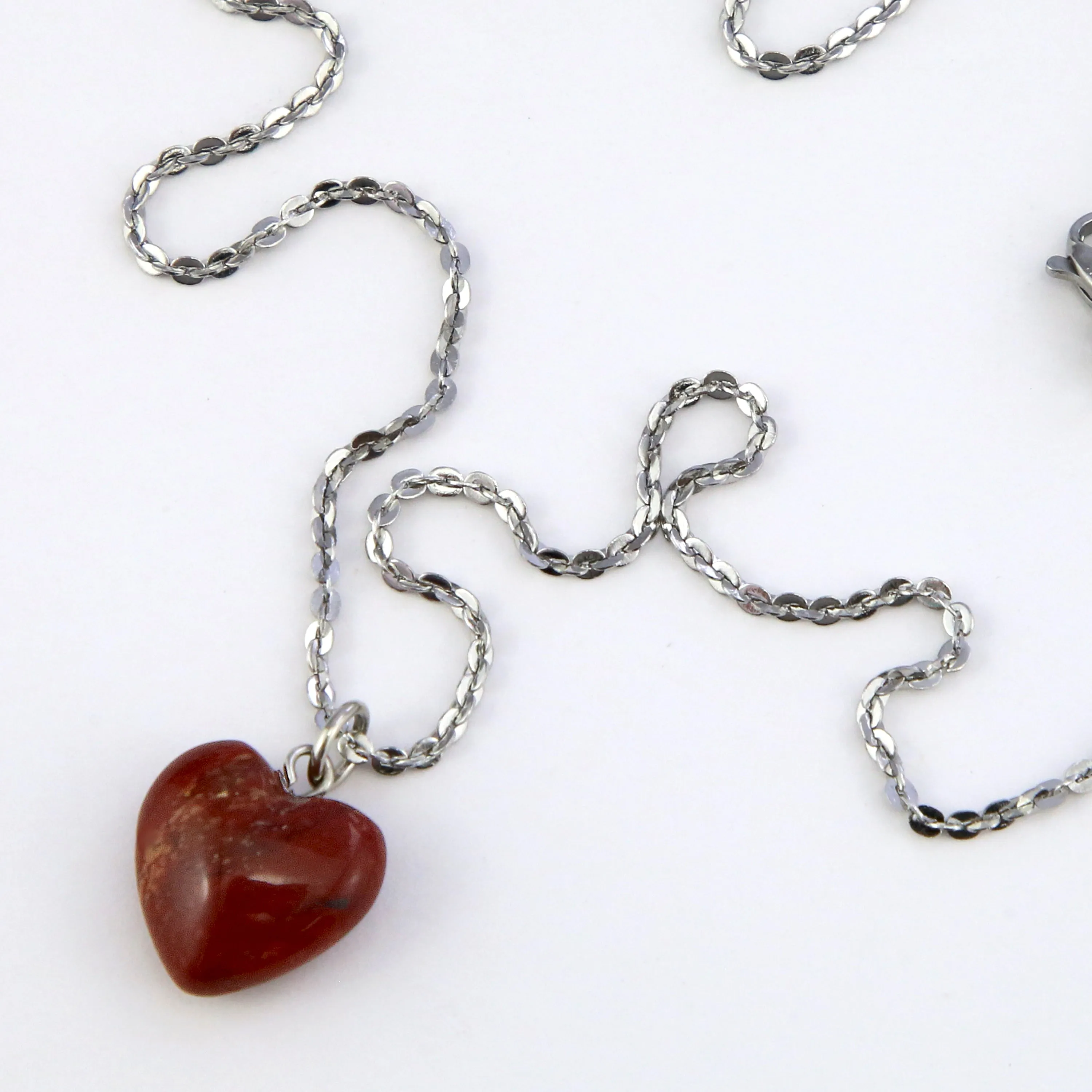 Sweetheart Stainless Steel Necklace - Hey Gorgeous - Red Jaspilite Heart (11554)