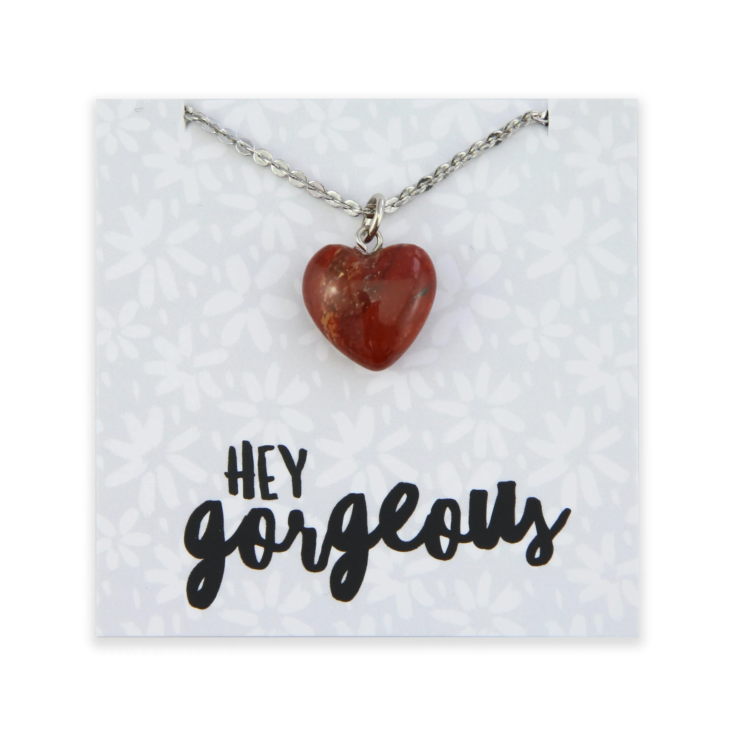 Sweetheart Stainless Steel Necklace - Hey Gorgeous - Red Jaspilite Heart (11554)