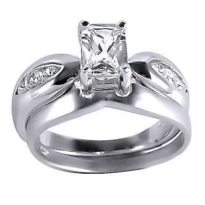 Venetia: 1.12ct Dual Platinum Finish Russian Ice CZ Wedding Ring Set