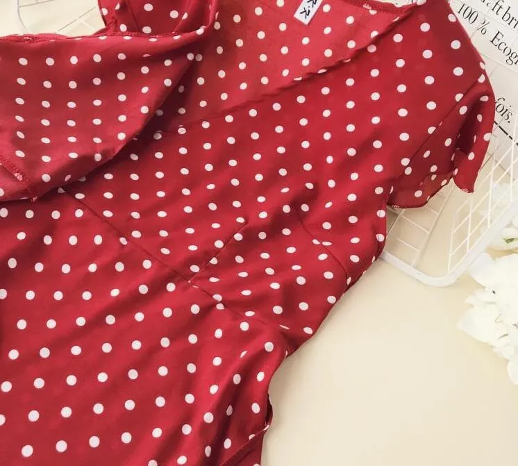 VenusFox Summer Polka Dot Wrapped Ruffles Dress