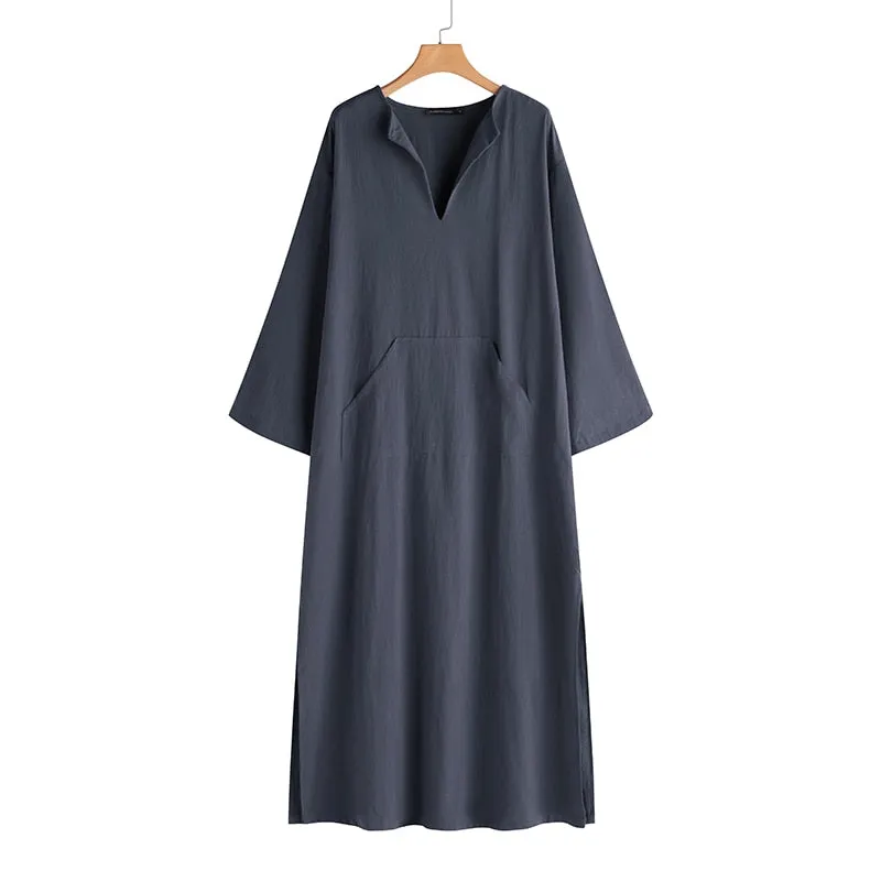 VenusFox Vintage Maxi Casual Loose Linen Dress