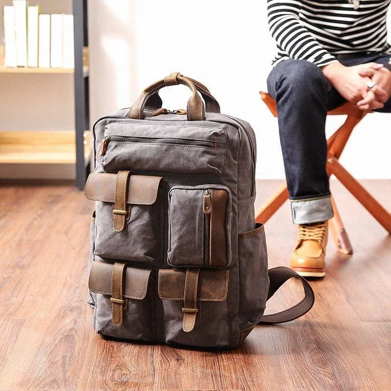 Vintage Waxed Canvas Backpack Laptop for Men