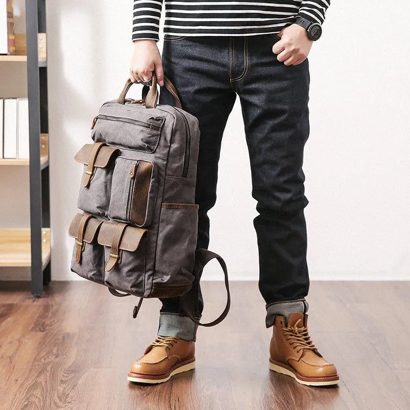 Vintage Waxed Canvas Backpack Laptop for Men