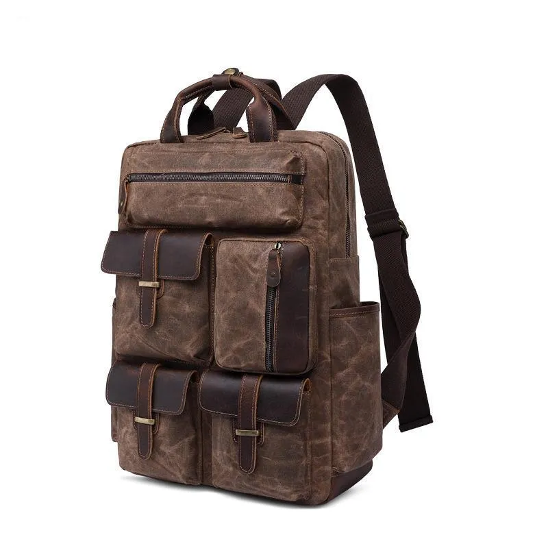 Vintage Waxed Canvas Backpack Laptop for Men