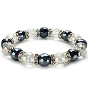 White and Hematite Gorgeous Glass Bracelet with Cubic Zirconia Crystals