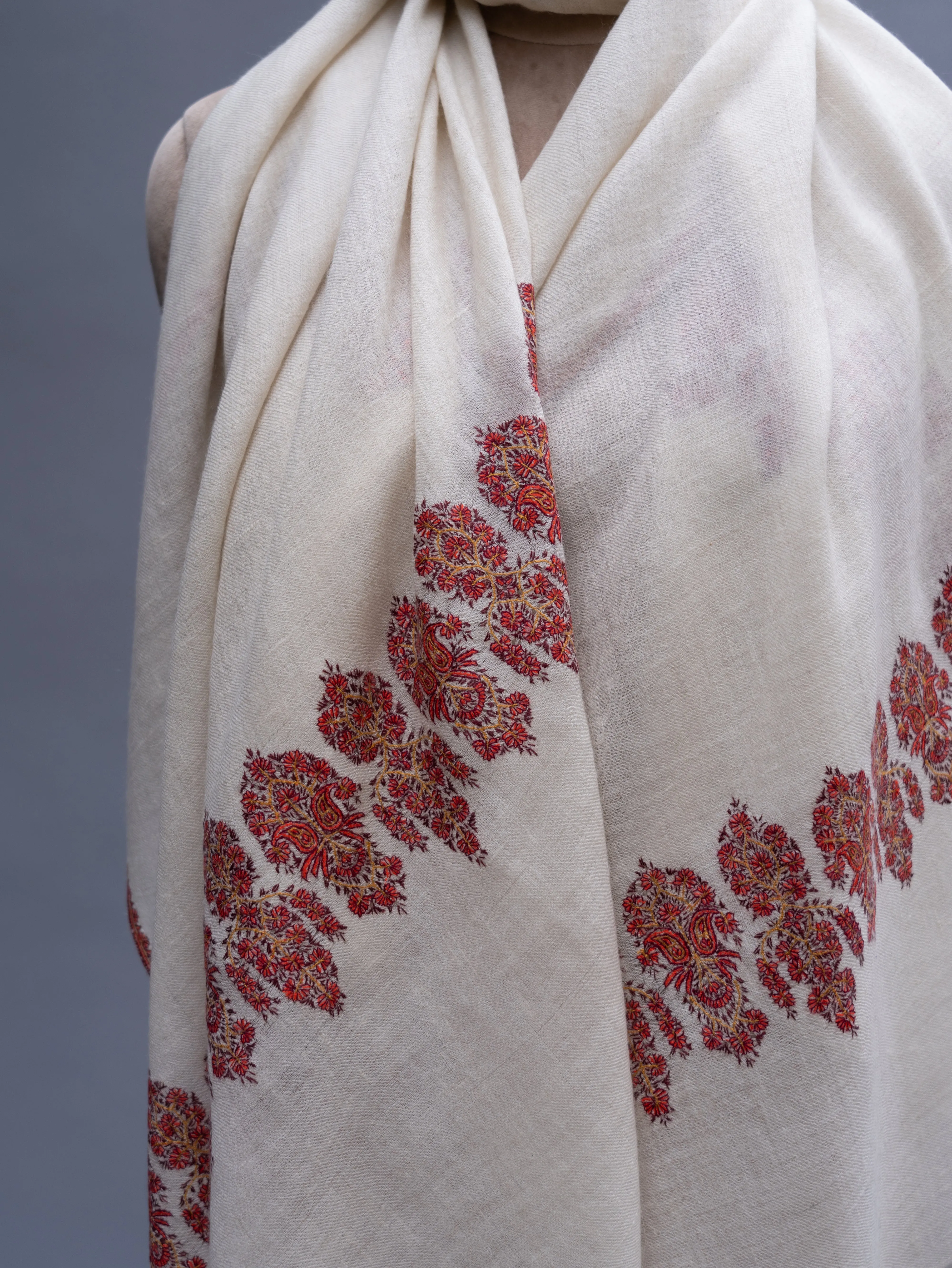 White Embroidered Beautiful Cashmere Wrap