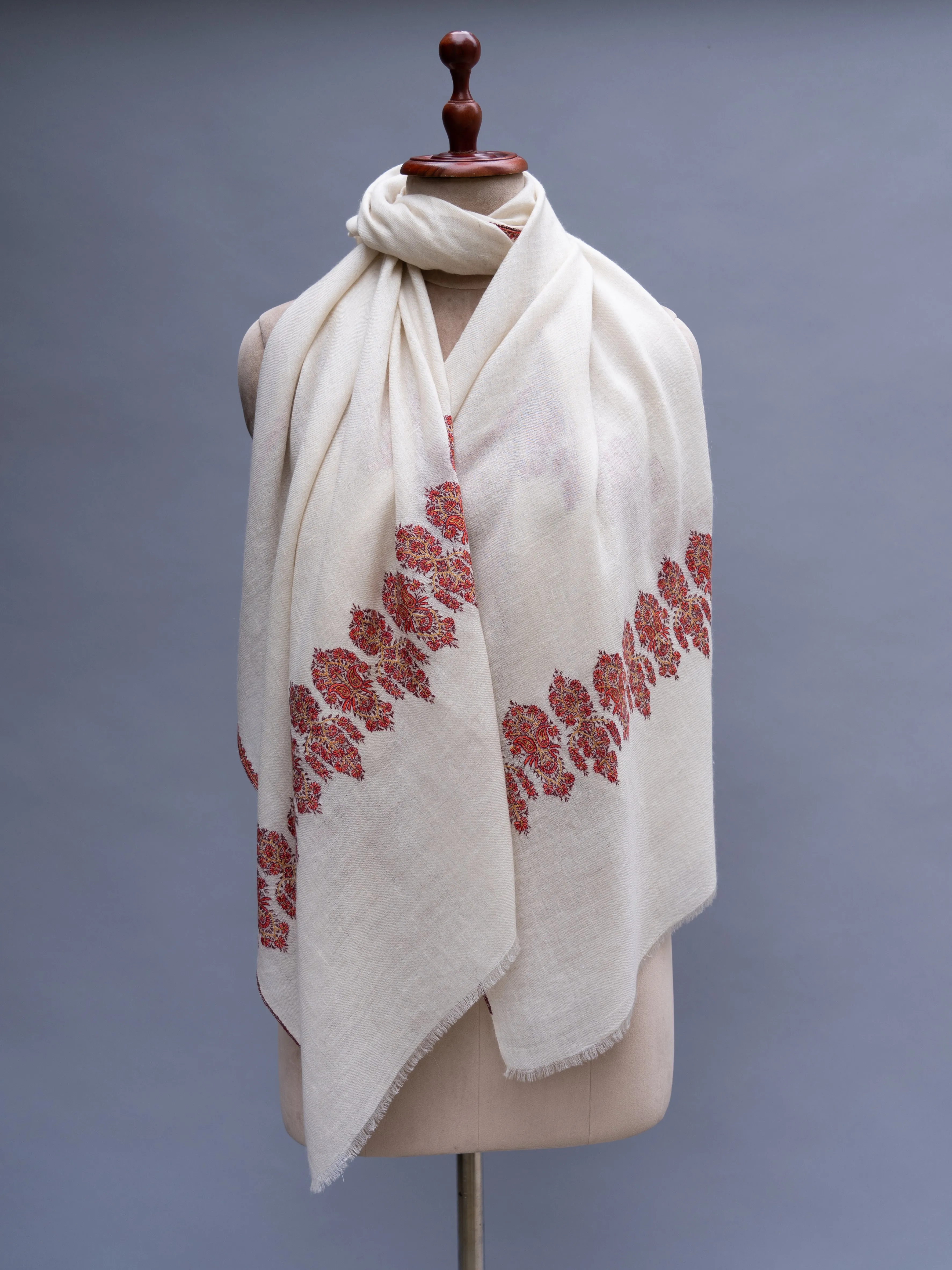 White Embroidered Beautiful Cashmere Wrap