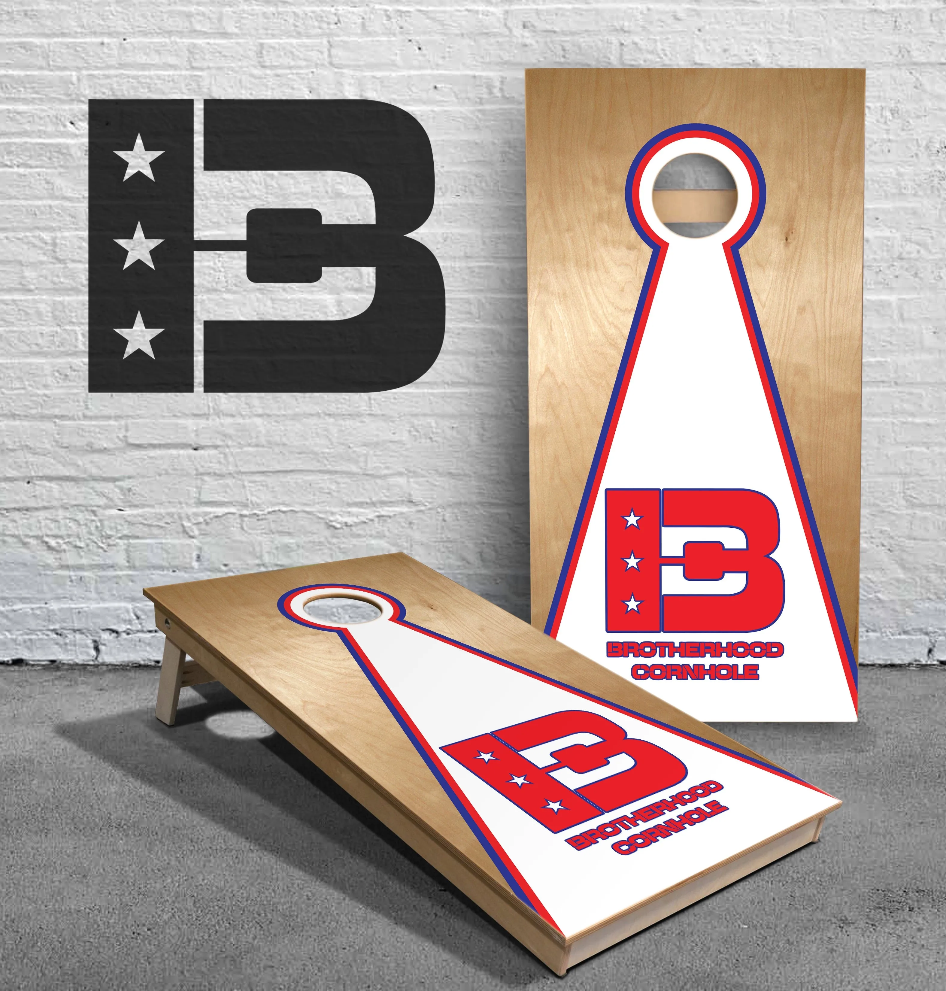 White Triangle Brotherhood Cornhole Logo ACL Approved Cornhole Boards