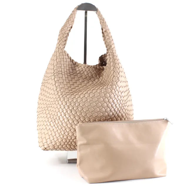 Woven Hobo Bag w/Cosmetic Pouch