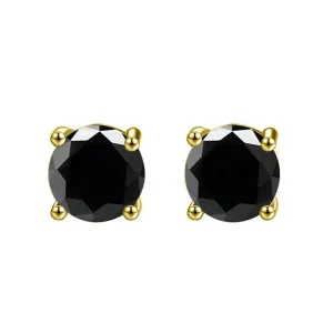 Yellow Gold Plated Round Black Simulated CZ Stud Earrings