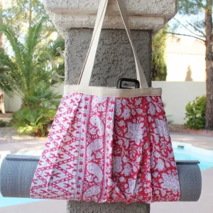 Yoga Mat Carrier Bag Purse - Kantha Quilt Design - Cerise Pink Geometric